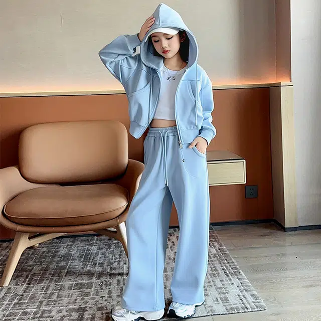 帕兰朵休闲运动套装 潮流时尚洋气百搭女童卫衣卫裤针织两件套 青少年