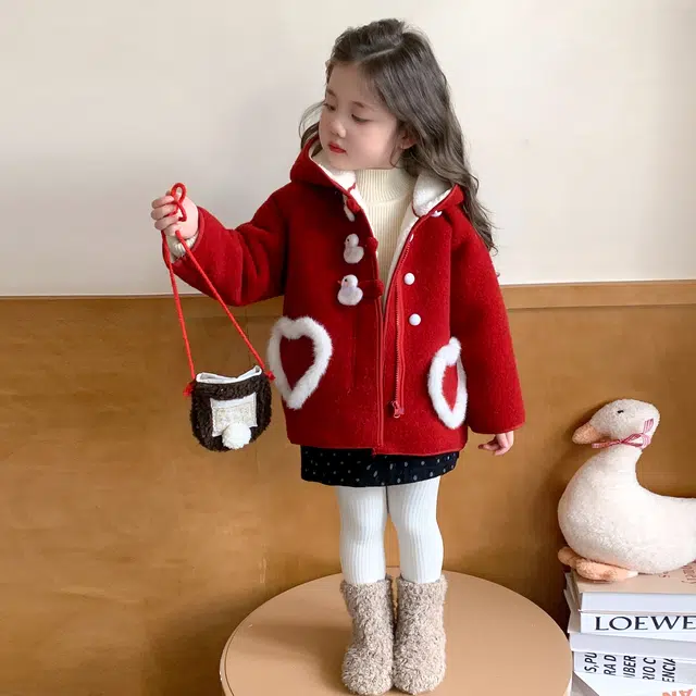 帕兰朵 女童时尚甜美百搭加绒加厚保暖小鸭子呢子外套冬季洋气女孩中长款宝宝冬装棉衣纯色常规款呢大衣 中小童