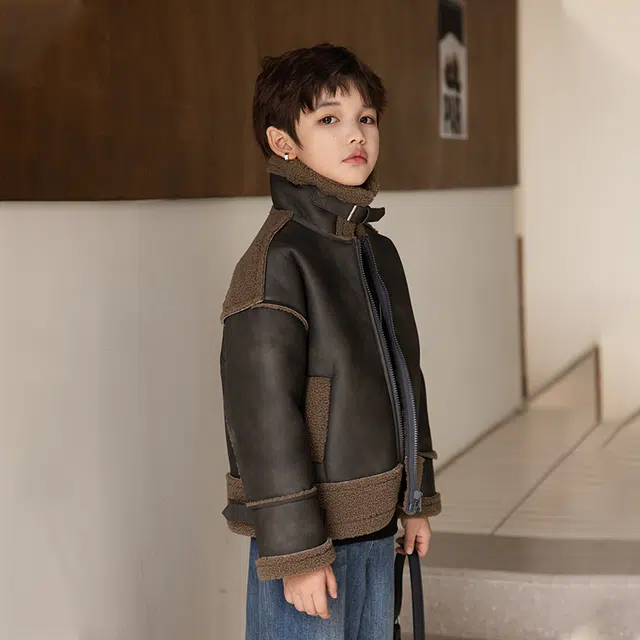 帕兰朵夹克 男童时尚潮流百搭加绒加厚保暖皮毛一体外套冬季中大童炸街潮酷防水防油 青少年