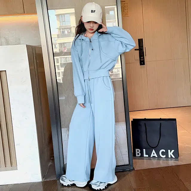 帕兰朵休闲运动套装 潮流时尚洋气百搭女童卫衣卫裤针织两件套 青少年