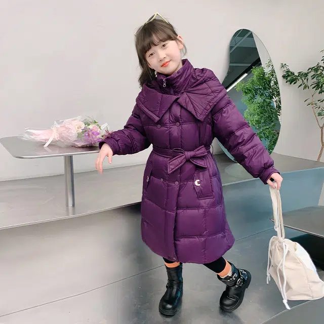 帕兰朵棉衣 儿童时尚潮流百搭舒适保暖棉袄冬季双领长款棉服中大童连帽洋气加棉加厚冬装潮 青少年