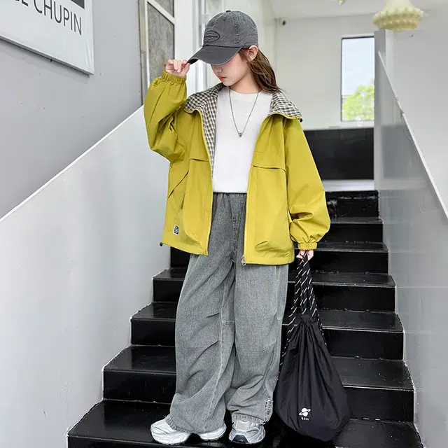 帕兰朵户外服 潮流时尚百搭休闲运动宽松格子两面穿冲锋衣 青少年