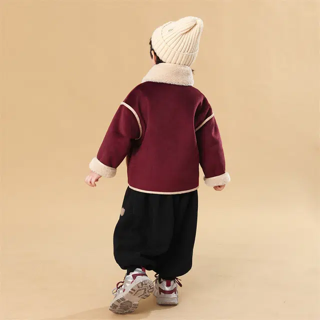 帕兰朵夹克 男女童蓄热保暖外套秋冬款儿童可机洗毛呢围巾大衣韩范痞帅潮 中小童