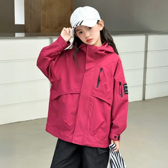 帕兰朵 派克服 女童秋冬款夹棉加厚冲锋衣外套女大童时尚潮流舒适洋气百搭工装连帽上衣潮酷秋装 青少年