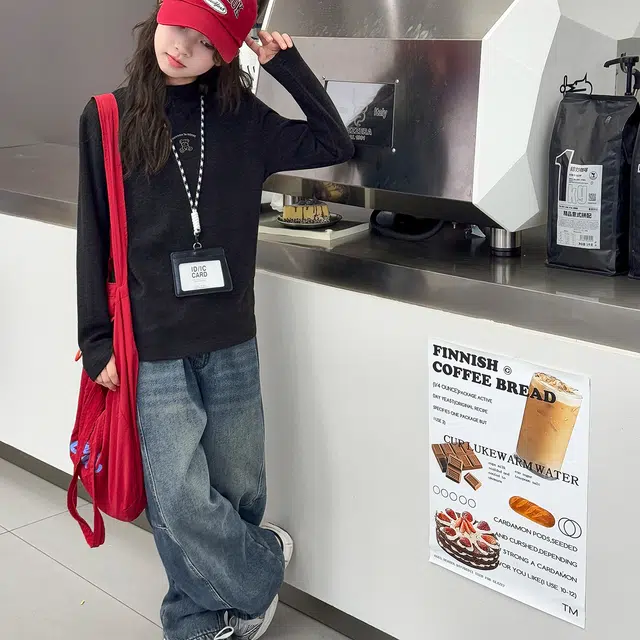 帕兰朵卫衣 女童舒适简约时尚潮流纯色高领磨毛打底衫秋冬装中大童半儿童加厚上衣 儿童款