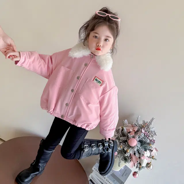 帕兰朵 派克服 女童冬装时髦洋气棉衣中大童女孩加厚翻领加绒外套儿童棉袄 中小童