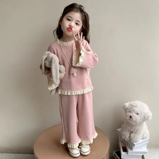 帕兰朵休闲运动套装 洋气时尚百搭蝴蝶结阔腿裤卫衣两件套 青少年