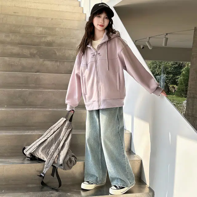 帕兰朵卫衣 女童时尚潮流百搭舒适秋装外套大童春秋款上衣儿童春季连帽衫女孩洋气时髦爱心 青少年