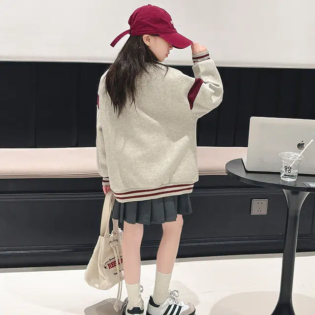 帕兰朵棒球服 女童春秋季洋气时尚字母草莓刺绣拼色外套 青少年