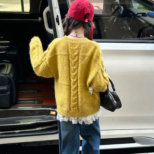 帕兰朵毛衣 女童时尚潮流百搭元气慵懒风中长款加厚针织衫麻花黄色针织衣女秋冬季软糯宽松外穿套头圆领上衣 青少年