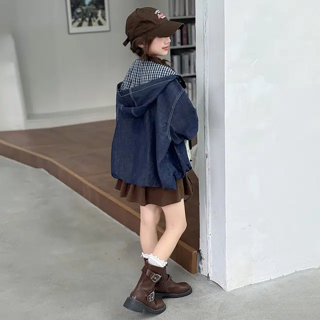 帕兰朵上装 潮流时尚百搭休闲运动格子连帽牛仔外套 青少年