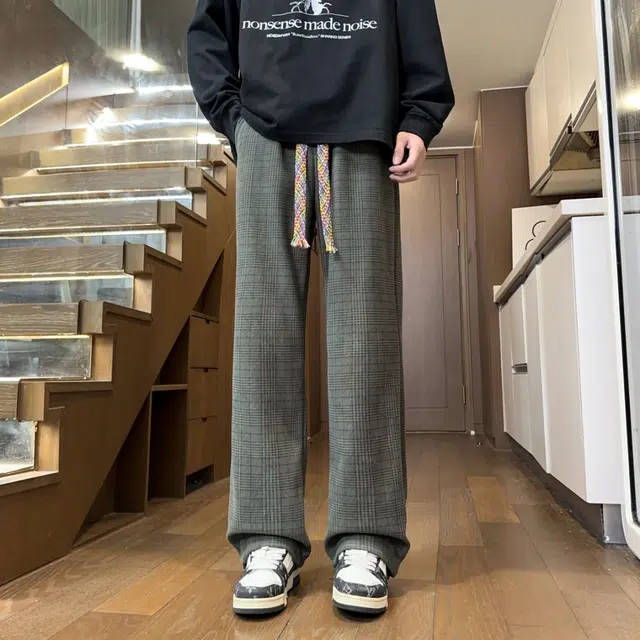 引创 扎染高街格子裤子男秋季百搭直筒宽松潮流阔腿长裤慵懒风运动卫裤休闲裤 男女同款