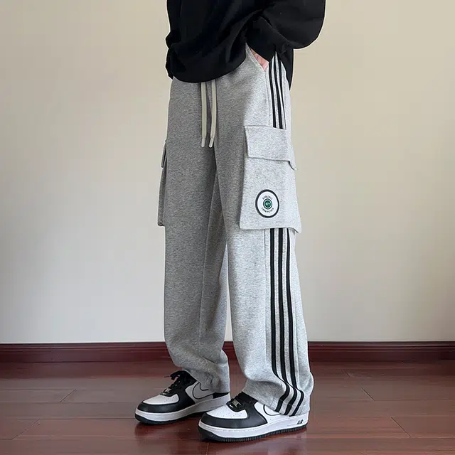 引创 大口袋裤子男秋季重磅美式高街直筒宽松工装阔腿裤运动休闲裤 男女同款