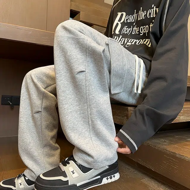 引创 直筒卫裤男生秋季潮牌宽松大口袋工装裤百搭褶皱加长阔腿运动裤子休闲裤 男女同款
