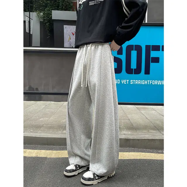 引创 秋季新潮直筒宽松弯刀卫裤男潮牌潮流显瘦百搭运动裤子休闲裤 男女同款
