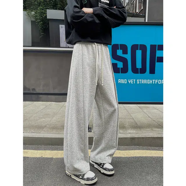 引创 秋季新潮直筒宽松弯刀卫裤男潮牌潮流显瘦百搭运动裤子休闲裤 男女同款