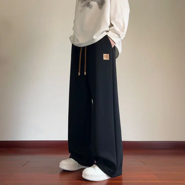 引创 秋季潮流长裤裤男垂顺直筒阔腿运动宽松百搭美式柔软加长卫裤休闲裤 男女同款
