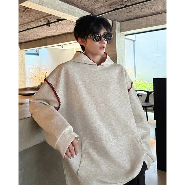 引创 连帽贝壳绣花麦穗提花大码宽松外套卫衣 男女同款