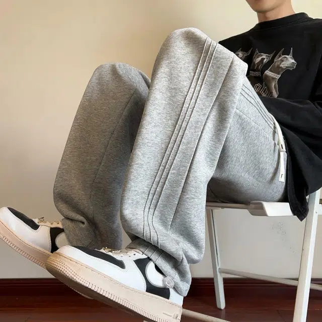 引创 美式褶皱裤子男秋冬季大码百搭潮牌运动直筒阔腿卫裤男休闲裤 男女同款