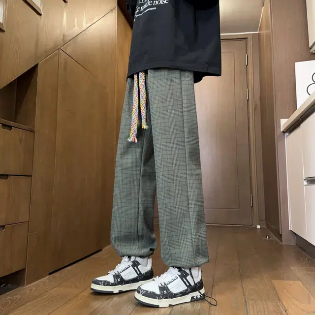 引创 扎染高街格子裤子男秋季百搭直筒宽松潮流阔腿长裤慵懒风运动卫裤休闲裤 男女同款