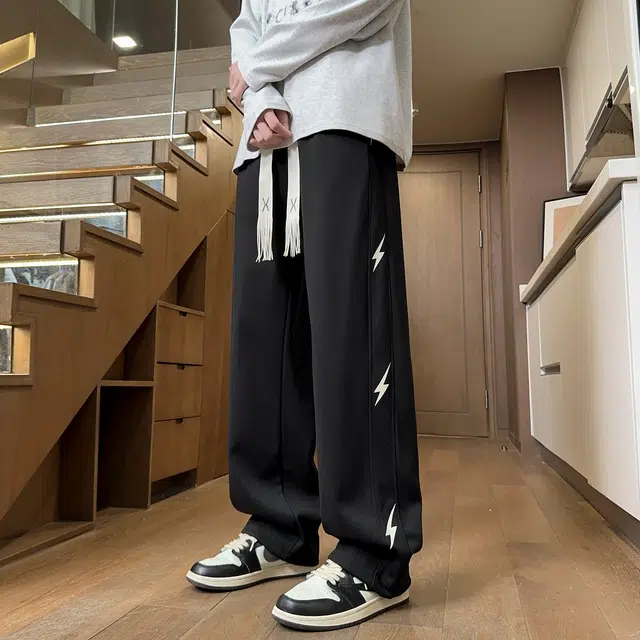 引创 设计感闪电卫裤男生秋季百搭显瘦时尚垂感运动裤潮牌宽松加长裤子休闲裤 男女同款