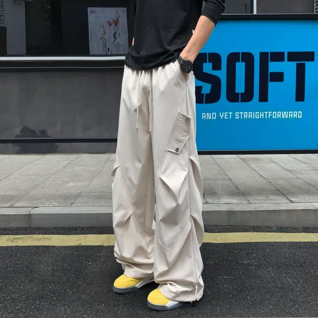 引创 秋装设计感褶皱堆积感加长裤男宽松大码工装裤垂感直筒裤百搭长裤子休闲裤 男女同款