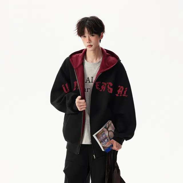 物质公式 美式复古高街重磅拼接撞色潮牌艺术设计感字母印花痞帅休闲运动宽松百搭基础款潮流日常通勤学生套头长袖落肩连帽衫卫衣 男女同款