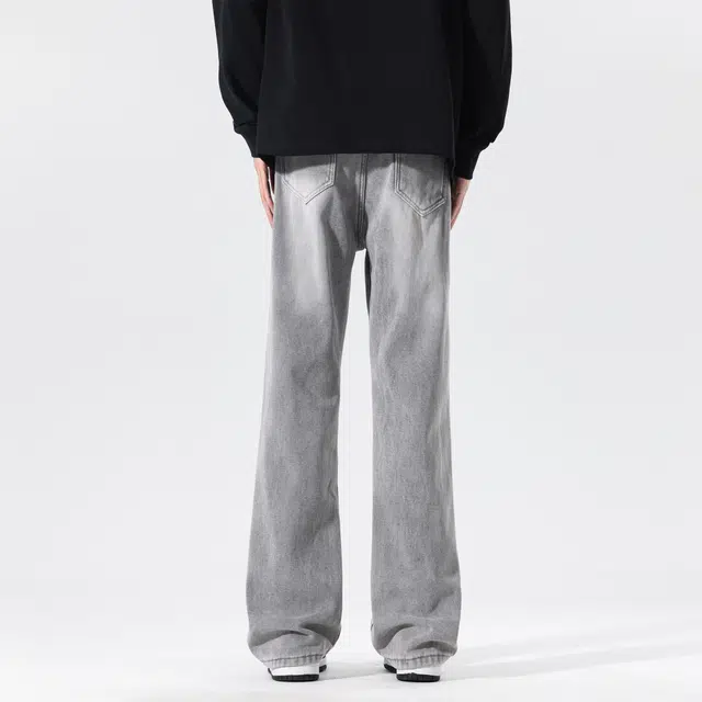 物质公式 美式复古高街水洗做旧痞帅纯色基础款直筒裤子宽松百搭废土风高级感舒适柔软弹力窄版显高显瘦显腿长潮流微喇阔腿牛仔裤 男女同款
