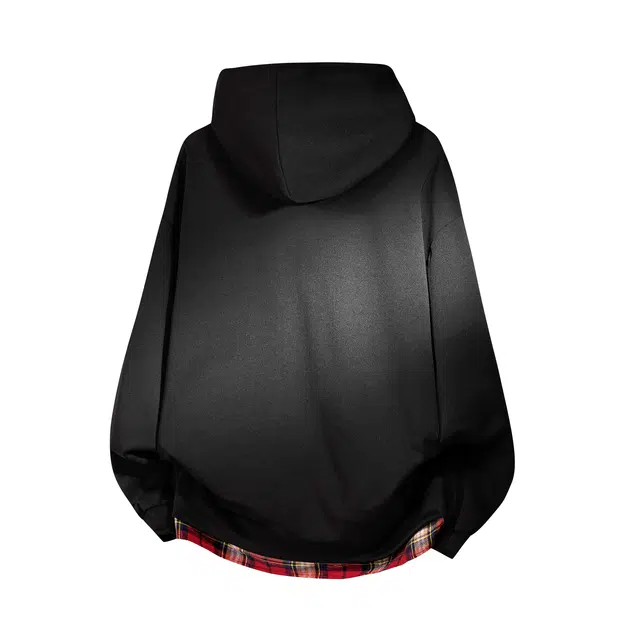 物质公式 美式复古高街重磅格纹拼接解构趣味徽章印花赛车服休闲运动宽松百搭简约基础款潮流学生通勤学院风套头长袖落肩连帽卫衣 男女同款