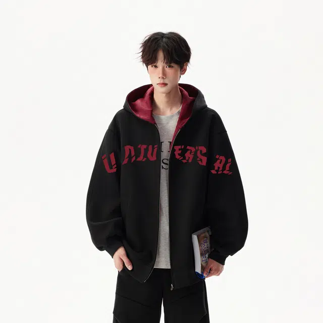 物质公式 美式复古高街重磅拼接撞色潮牌艺术设计感字母印花痞帅休闲运动宽松百搭基础款潮流日常通勤学生套头长袖落肩连帽衫卫衣 男女同款