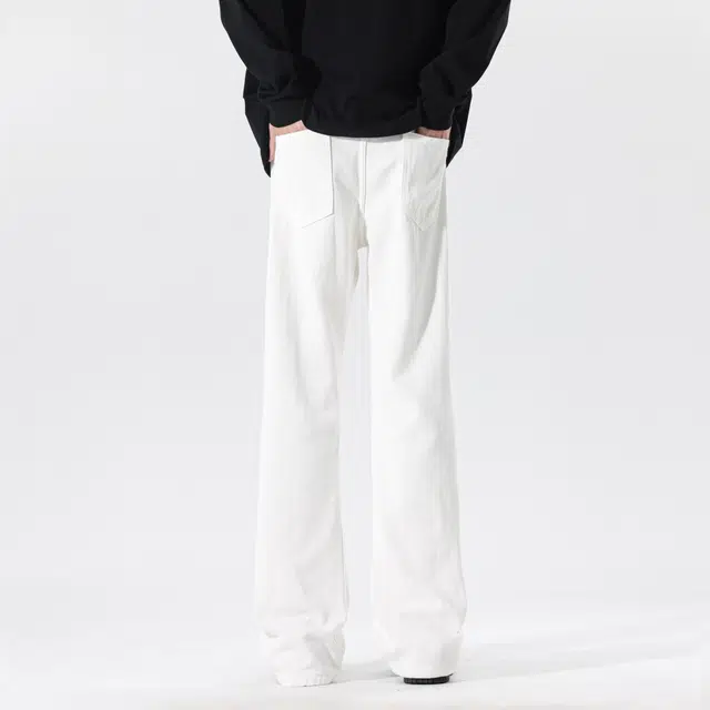 物质公式 美式复古高街水洗做旧白色潮牌痞帅休闲运动宽松百搭废土风基础款舒适弹力窄版显高显瘦显腿长通勤潮流微喇弯刀牛仔裤 男女同款