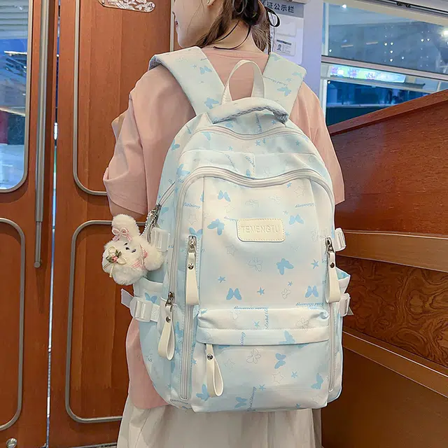 笛贝嘉 笛贝嘉 甜美蝴蝶印花休闲大容量校园风背包初高中大学生上课书包 尼龙 双肩包 常规 女款 多色