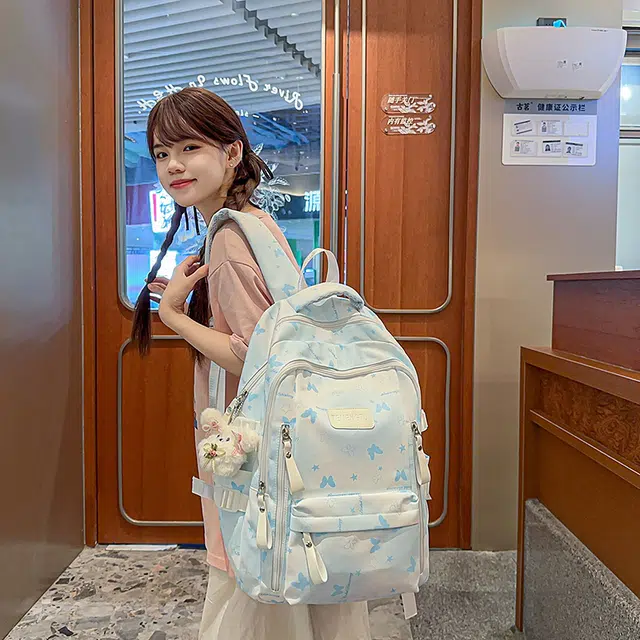 笛贝嘉 笛贝嘉 甜美蝴蝶印花休闲大容量校园风背包初高中大学生上课书包 尼龙 双肩包 常规 女款 多色