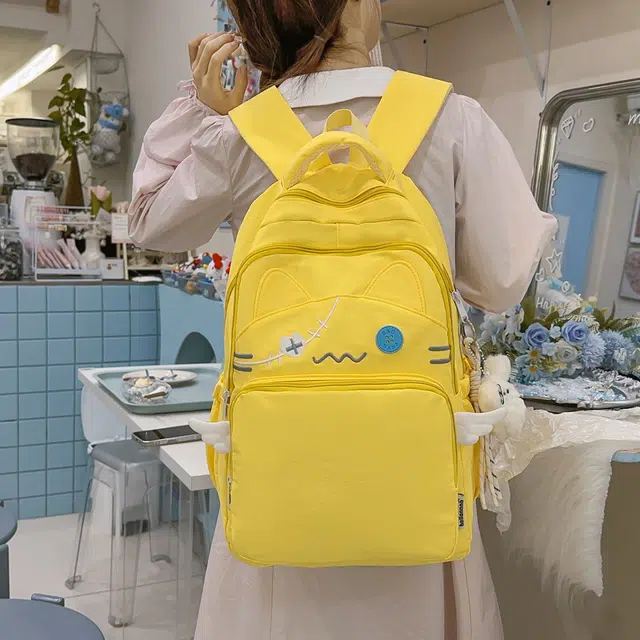 笛贝嘉 高颜值卡通猫咪清新背包韩版百搭 尼龙 双肩包 男女同款情侣款 多色