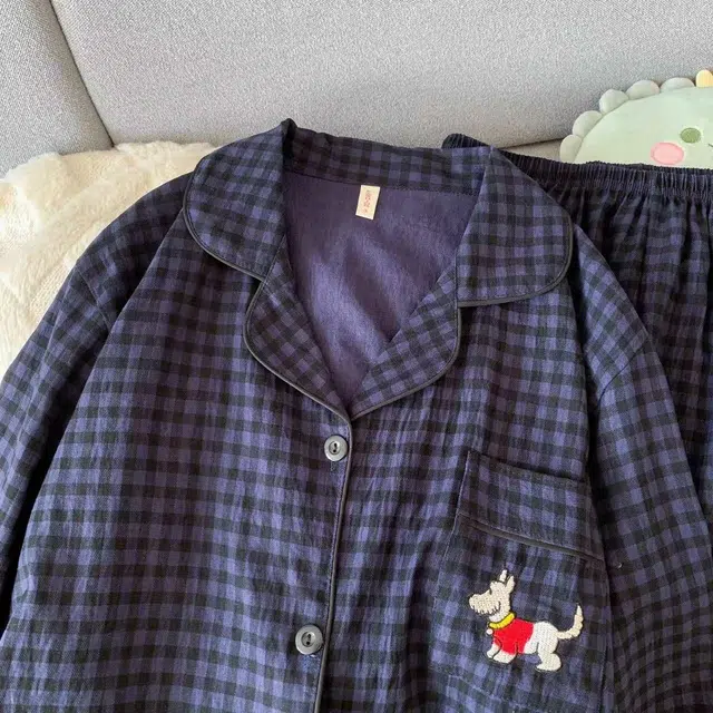 静英鸾 简约格子休闲卡通小狗图案长袖长裤可外穿家居服睡衣礼盒 女款