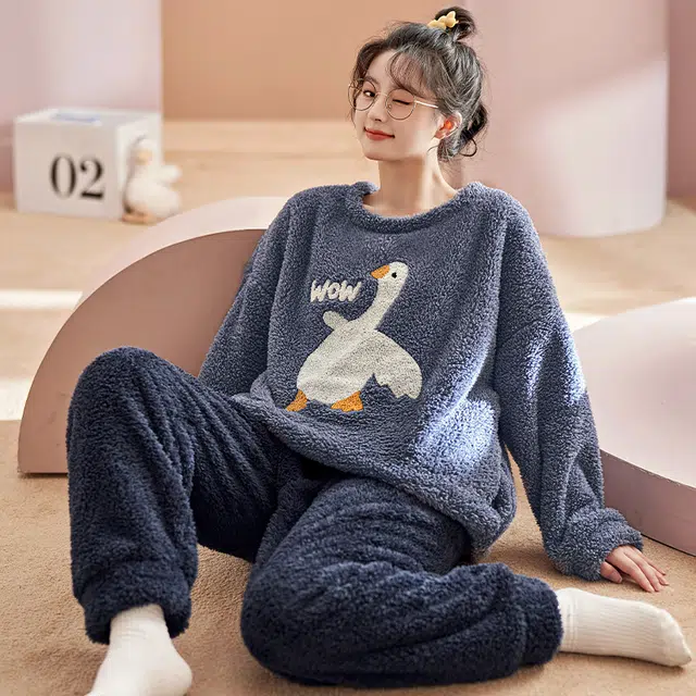 静英鸾 圆领舒适保暖加绒加厚可外穿家居服睡衣套装 女款