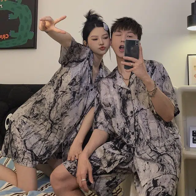 静英鸾 情侣舒适简约休闲风短袖短裤翻领设计家居服睡衣礼盒 男女同款