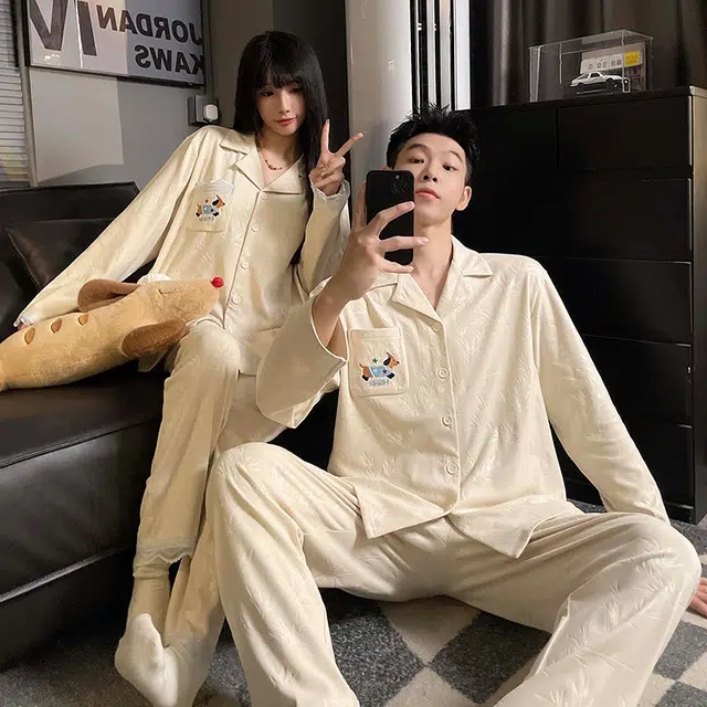 静英鸾 卡通腊肠狗时尚简约风德绒加厚保暖休舒适冬季家居服睡衣套装 男女同款