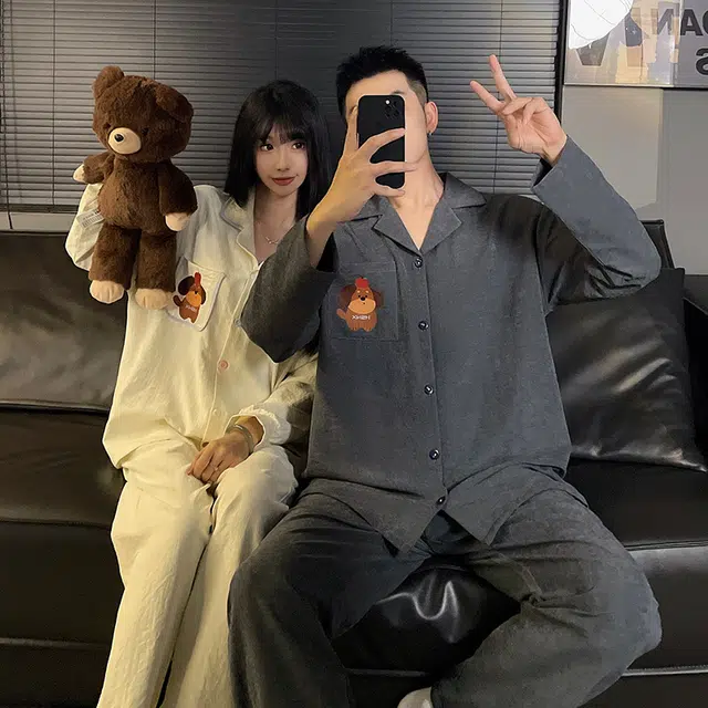 静英鸾  翻领卡通小狗甜美风休闲舒适家居服睡衣礼盒 男女同款