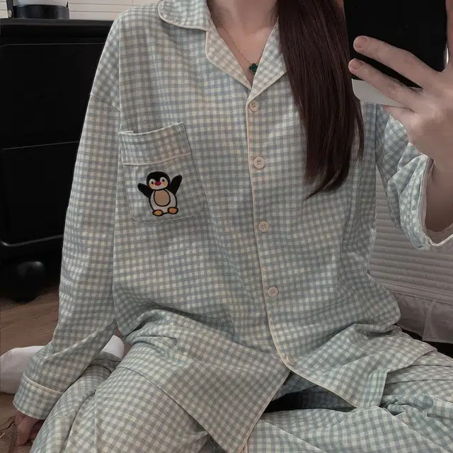静英鸾 情侣舒适简约设计休闲长袖格子家居服睡衣礼盒 男女同款