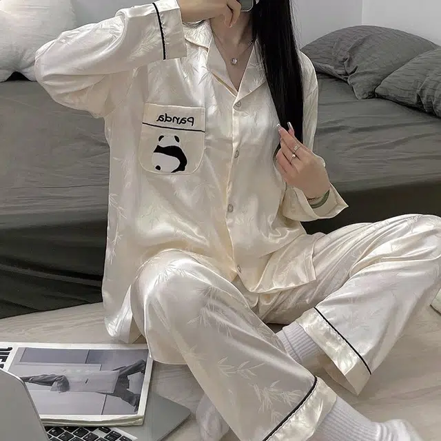 静英鸾 长袖长裤舒适简约休闲风翻领开衫家居服睡衣套装 女款