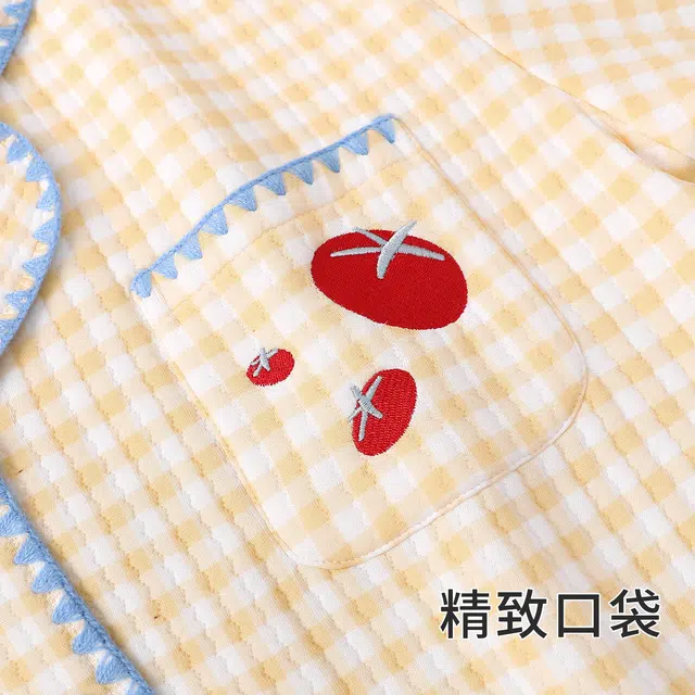 静英鸾 休闲简约黄格子卡通小番茄保暖亲肤舒适可外穿家居服睡衣套装 女款
