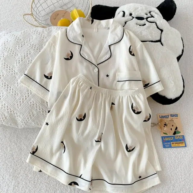 静英鸾 舒适简约宽松亲肤短袖短裤翻领家居服睡衣套装 女款