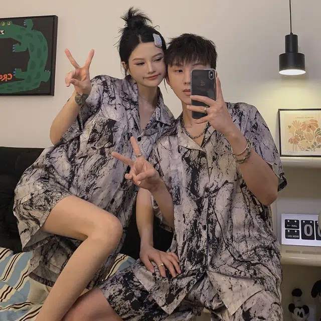 静英鸾 情侣舒适简约休闲风短袖短裤翻领设计家居服睡衣礼盒 男女同款