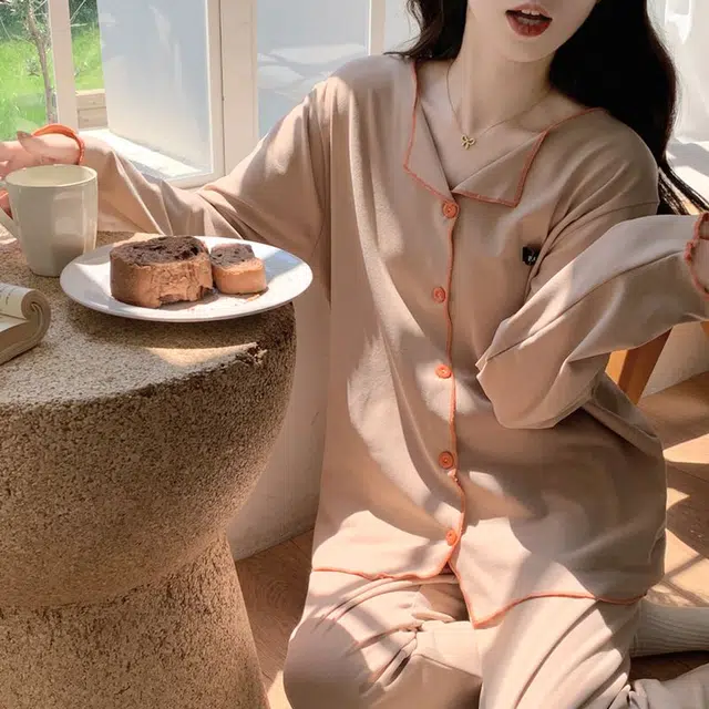 静英鸾 德绒长袖长裤小翻领开衫纯色简约两件套家居服秋冬季保暖套装 女款