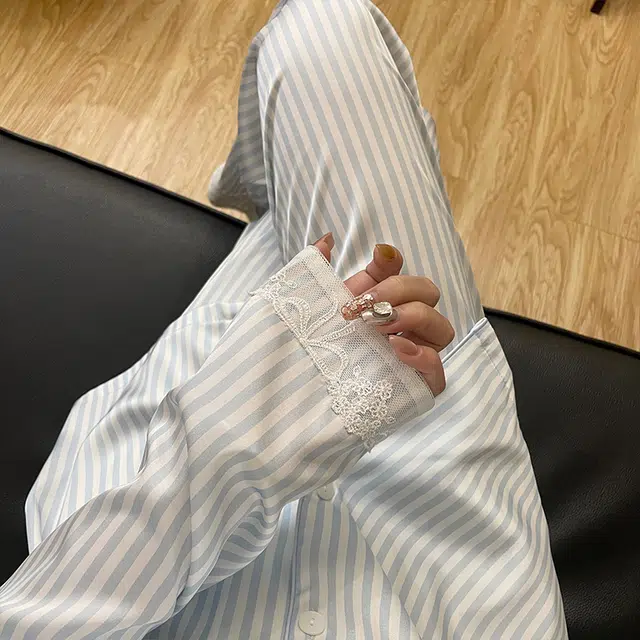静英鸾 长袖长裤翻领设计简约条纹轻盈家居服睡衣礼盒 女款