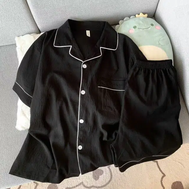静英鸾 纯色翻领短袖短裤简约风休闲舒适家居服睡衣套装 男款