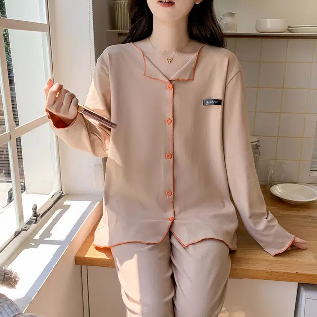 静英鸾 德绒长袖长裤小翻领开衫纯色简约两件套家居服秋冬季保暖套装 女款