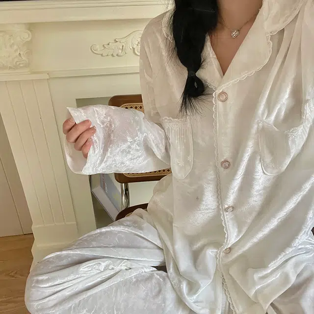 静英鸾 金丝绒保暖加厚长袖长裤翻领开衫公主风家居服冬季睡衣套装 女款