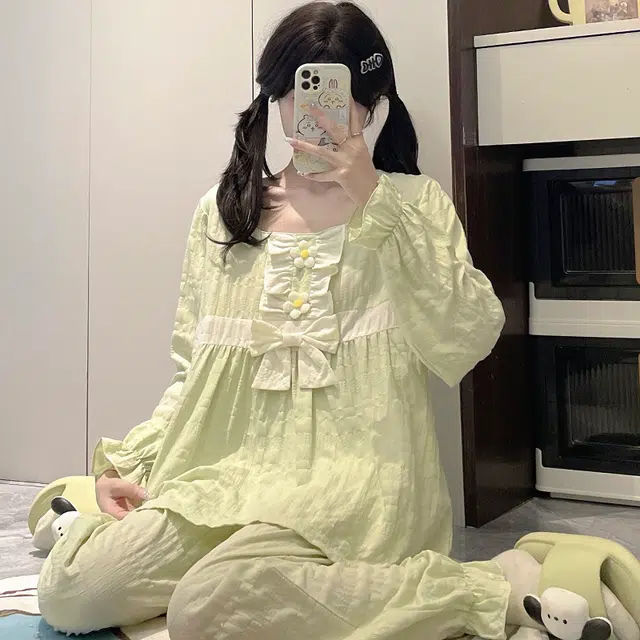 静英鸾 带胸垫简约甜美可爱小清新亲肤舒适可外穿家居服睡衣套装 女款